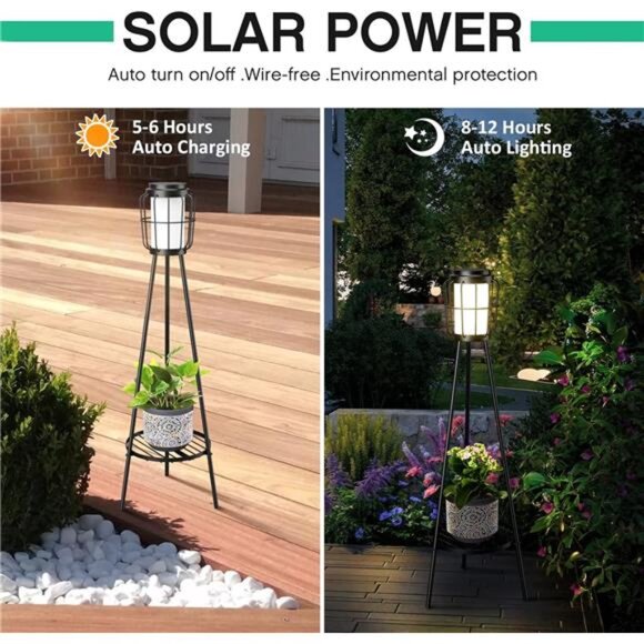 2 Pack Solar Lights with Plant Stand, Outdoor Floor Lamps, Waterproof Solar - Picture 2 of 7
